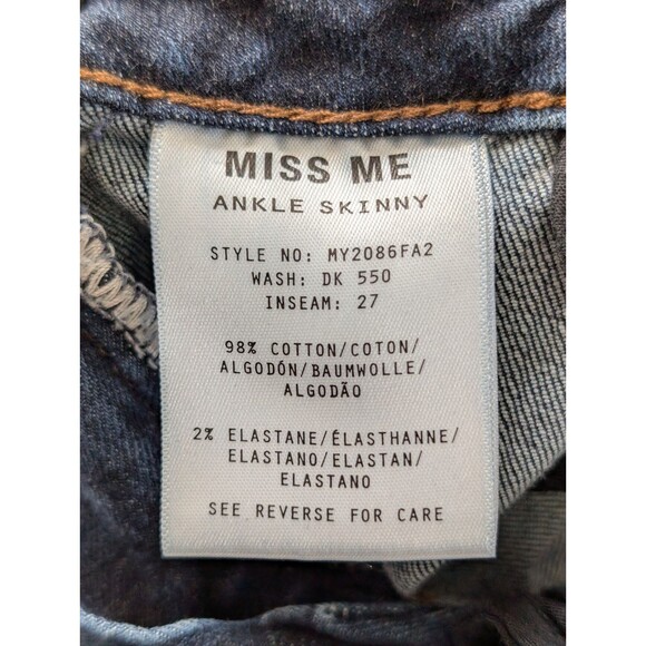 Miss Me Women’s 28 Ankle Skinny Jeans Blue Denim Mid Rise Stretch - Picture 8 of 13